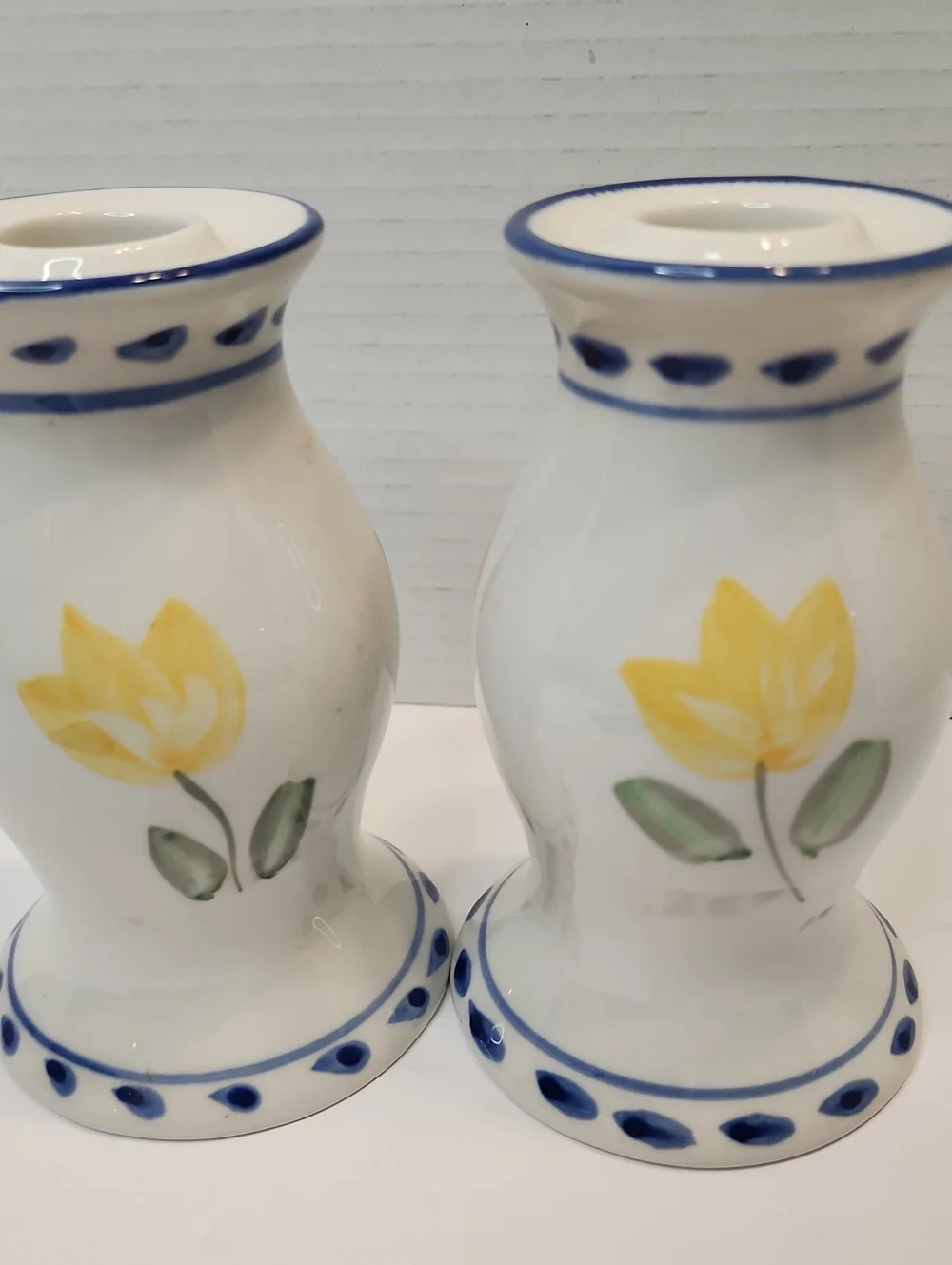 Pair Of Hand-Painted Floral Tulip Design Ceramic Candle Holders